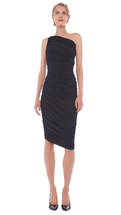 Norma Kamali Diana Dress Black Ruched Asymmetrical Hem Bodycon Gbo2126