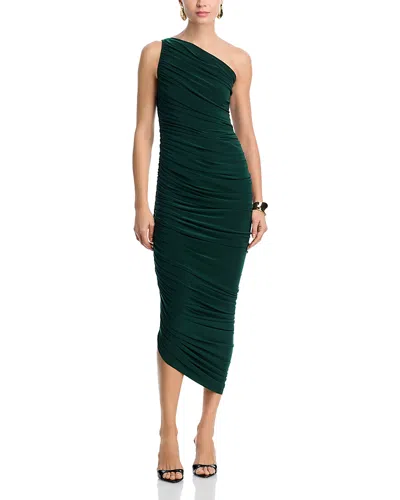 Norma Kamali Diana Ruched Asymmetric Midi Dress In Green