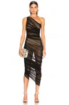 Norma Kamali Diana Sheer Ruched Asymmetric Gown In Black