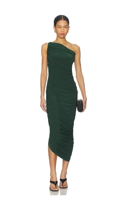 Norma Kamali Diana Green Midi Dress With Asymmetric And Draped Design In Tech Fabric Stretch Woman
