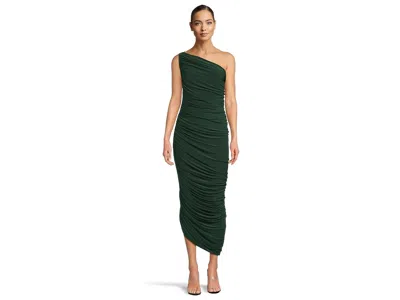 Norma Kamali Diana Green Midi Dress With Asymmetric And Draped Design In Tech Fabric Stretch Woman