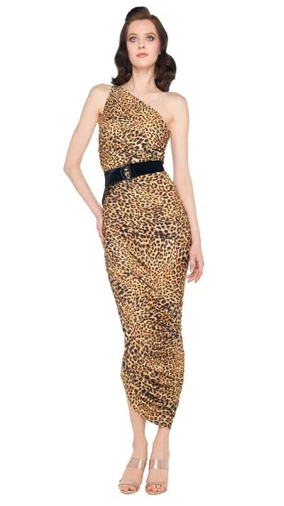 Norma Kamali Diana Gown Small Brown Leopard Print One Shoulder Ddr3151