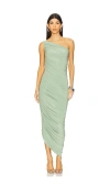 Norma Kamali Diana One-shoulder Ruched Jersey Midi Dress In Vintage Green