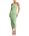 Norma Kamali Diana One-shoulder Ruched Jersey Midi Dress In Vintage Green