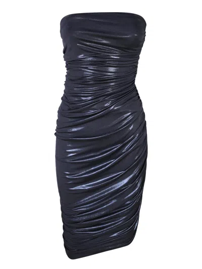 NORMA KAMALI DIANA KNEE-LENGTH METALLIC BLUE DRESS