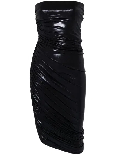 Norma Kamali Diana Strapless Ruched Stretch Jersey Midi Dress In Black