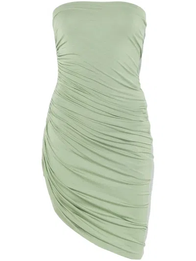 Norma Kamali Diana Strapless Draped Stretch-jersey Mini Dress In Green