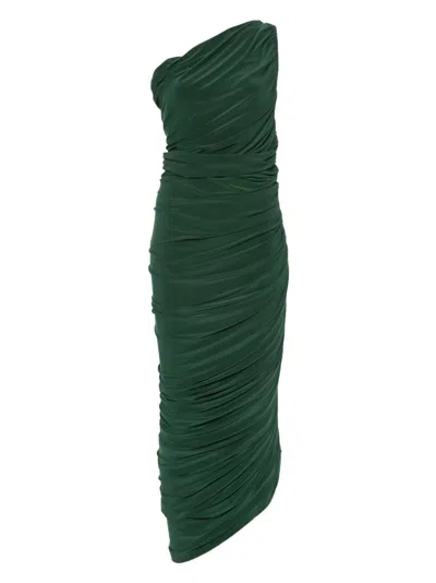 Norma Kamali Diana One-shoulder Draped Midi Dress In Green