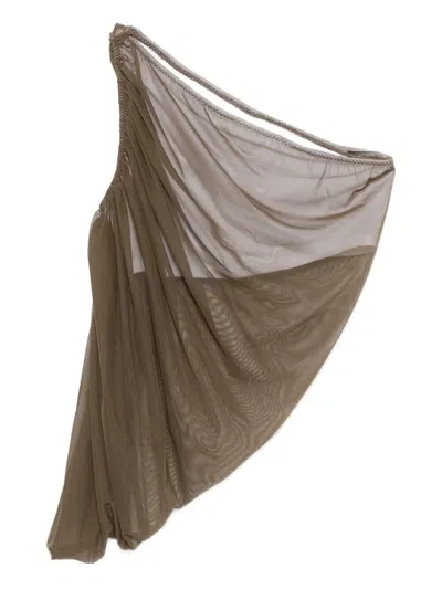 Norma Kamali Diana One-shoulder Draped Top In Brown