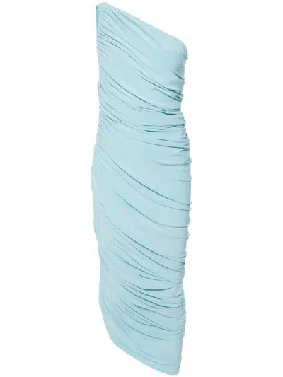 Norma Kamali Diana One-shoulder Ruched Stretch-jersey Midi Dress In Soft Blue