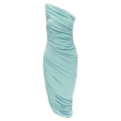 Norma Kamali Diana One Shoulder Ruched Jersey Bodycon Dress In Blue
