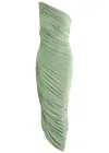 Norma Kamali Diana One-shoulder Ruched Jersey Midi Dress In Mid Green