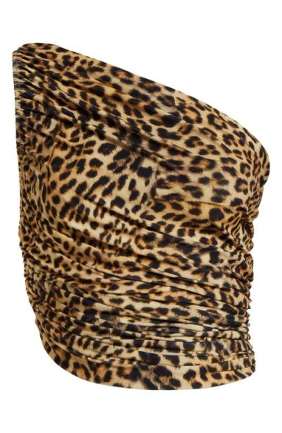 Norma Kamali Diana Leopard Shirred Bikini Top In Cheetah Patch