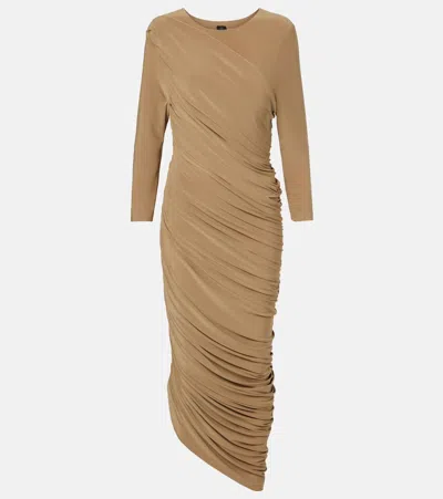 Norma Kamali Diana Ruched Jersey Cocktail Dress In Brown