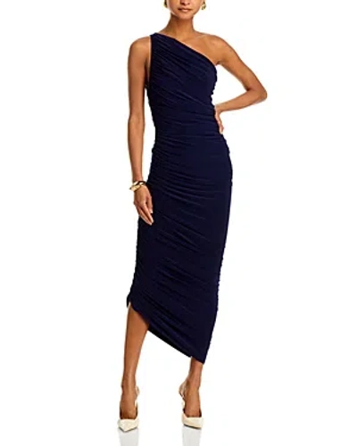 Norma Kamali Diana Ruched One Shoulder Dress In Blue