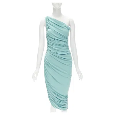 Pre-owned Norma Kamali Diana Sky Blue One Shoulder Ruched Jersey Bodycon Dress Xs