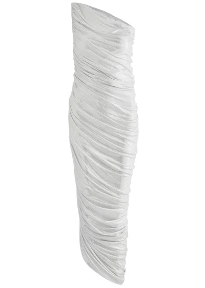 Norma Kamali Diana One-shoulder Ruched Midi Dress In Silver