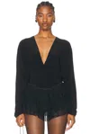 Norma Kamali Dolman V Neck Bodysuit In Black