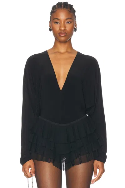 Norma Kamali Dolman V Neck Bodysuit In Black