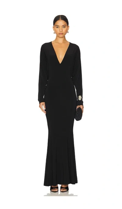 Norma Kamali Dolman V Neck Fishtail Gown In 블랙
