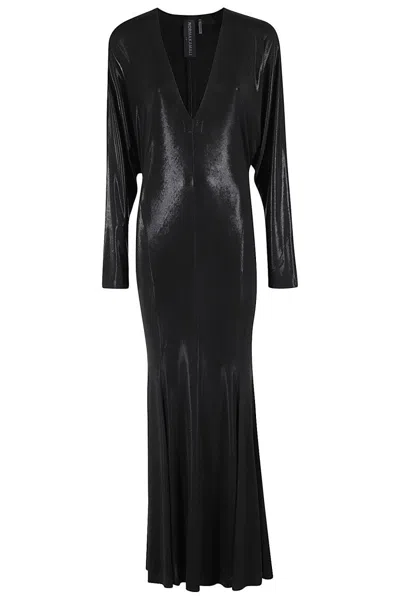Norma Kamali Dolman V Neck Fishtail Gown In Black