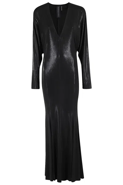 Norma Kamali Dolman V Neck Fishtail Gown In Black