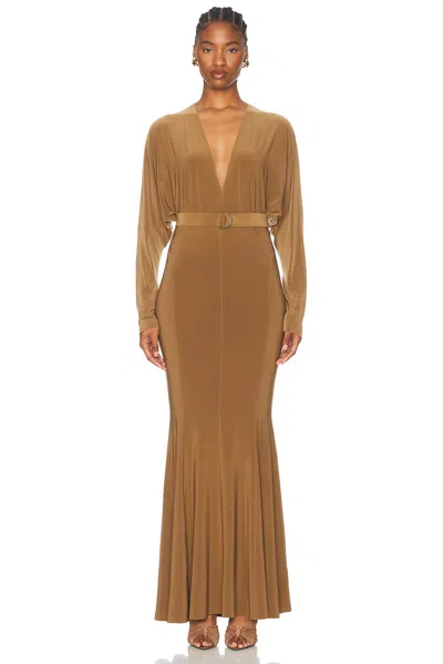 Norma Kamali Dolman V Neck Fishtail Gown In Bronze