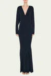 Norma Kamali Dolman V Neck Fishtail Gown In Black In Blue