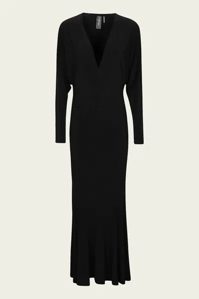 Norma Kamali Dolman V Neck Fishtail Gown In Black In Blue