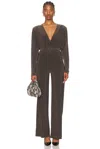 Norma Kamali Dolman V Neck Shoulder Pad Jumpsuit In Espresso