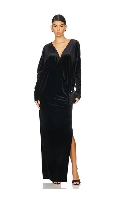 Norma Kamali Dolman Velvet Wrap Gown In 블랙