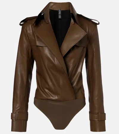 Norma Kamali Double-breasted Bodysuit In Brown
