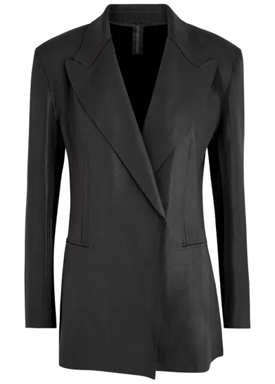 Norma Kamali Double-breasted Coated Stretch-jersey Blazer In Charcoal