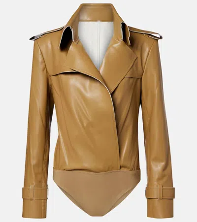 Norma Kamali Double-breasted Pu Bodysuit In Brown