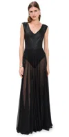 Norma Kamali Double Drop Shoulder Combo Flared Gown Black In Black