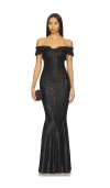 Norma Kamali Double Drop Shoulder Grace Fishtail Gown In Black