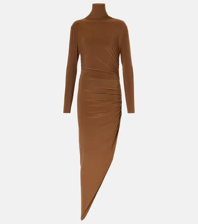 Norma Kamali Draped Asymmetric Midi Dress In Metallic
