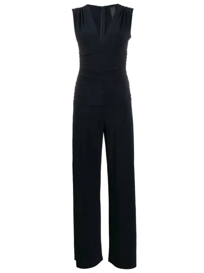 Norma Kamali Draped Blue Jumpsuit With V-neckline And Fitted Waist In Black