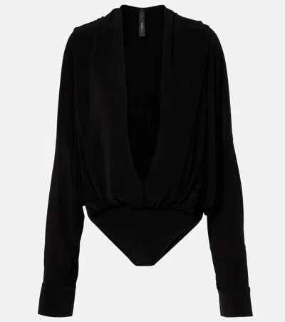 Norma Kamali Draped Hooded Bodysuit In Black