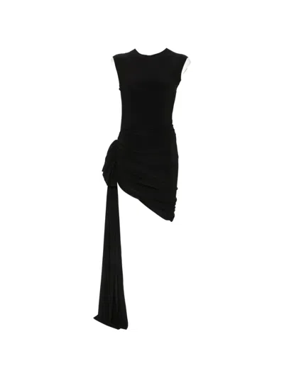 Norma Kamali Sleeveless Side Drape Mini Dress With Bow In Black