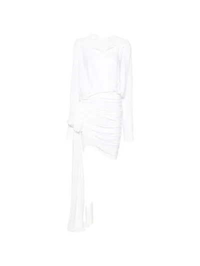 Norma Kamali Oversized Side Drape Dress With Bow Snow White