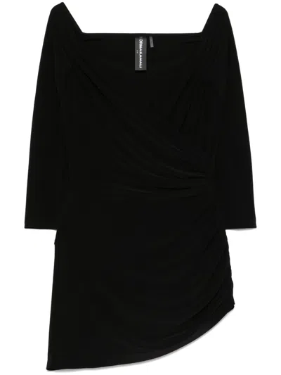 NORMA KAMALI DRAPED OFF-SHOULDER MINI DRESS