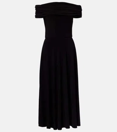 Norma Kamali Draped Off-shoulder Midi Dress In Black