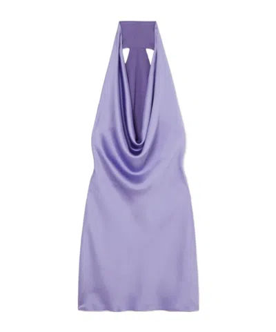 Norma Kamali Draped Satin Halterneck Mini Dress In Purple