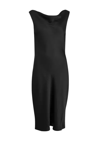 Norma Kamali Draped Satin Midi Dress In Black