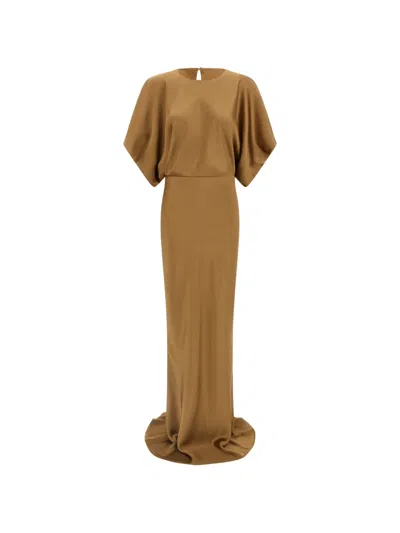 Norma Kamali Draped-sleeves Maxi Dress In Brown