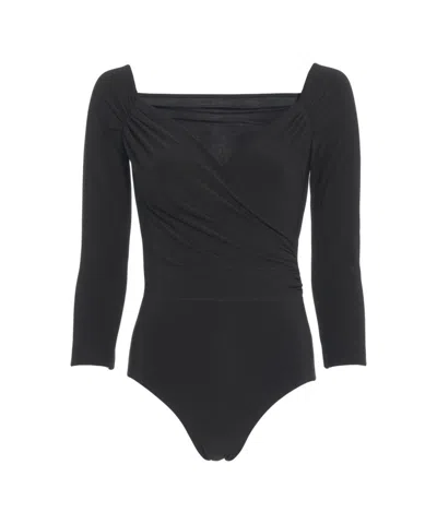 Norma Kamali Draped Wrap Bodysuit With Square Neckline In Black