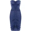 Norma Kamali Strapless Shirred Front Dress To Knee In Blue