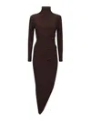 Norma Kamali Turtle Neck Side Drape Gown In Dark Brown