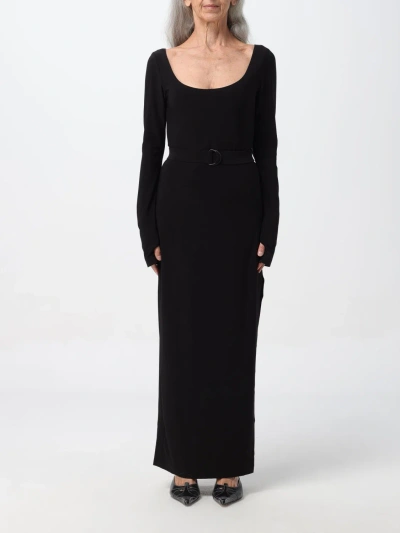 Norma Kamali V Neck Flared Dress In Black